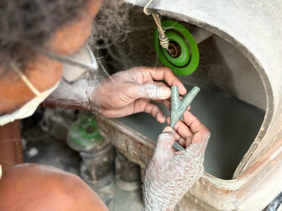Polishing the Stone Kuripe tube at Dewata Studio wholesale production
